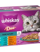 WHISKAS 1+ Duo Surf and Turf Pasăre și Pește plic hrană umedă pisici (în aspic) multipack 85g x 12buc