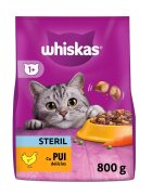 WHISKAS Adult Sterile Pui hrană uscată pisici 800g