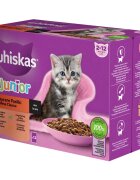 WHISKAS Junior Selectii Clasice Miel Vită Pui și Pasăre plic hrană umedă pisici (în sos) multipack 85g x 12