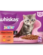 WHISKAS Junior Selectii Clasice Vită și Pui plic hrană umedă pisici junior (în aspic) multipack 85g x 4