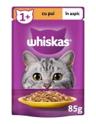 WHISKAS Pui plic hrană umedă pisici (în aspic) 85g