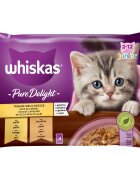 WHISKAS Pure Delight Junior Selectii Pasăre Pui și Curcan plic hrană umedă pisici junior (în aspic) multipack 85g x 4