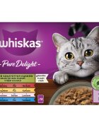 WHISKAS Pure Delight Mixed Selection Vită Pui Somon și Ton plic hrană umedă pisici (în aspic) multipack 85g x 12