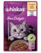 WHISKAS Pure Delight Pui plic hrană umedă pisici (în aspic) 85g