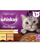 WHISKAS Pure Delight Selectii Pasăre Pui și Curcan plic hrană umedă pisici (în aspic) multipack 85g x 4