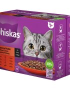 WHISKAS Selectii Clasice Miel Vită Pui și Pasăre hrană umedă pisici (în sos) multipack Selectii Clasice Miel Vită Pui și Pasăre plic hrană umedă pisici (în sos) multipack 85g x 12