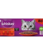 WHISKAS Selectii Clasice Miel Vită Pui și Pasăre hrană umedă pisici (în sos) multipack Selectii Clasice Miel Vită Pui și Pasăre plic hrană umedă pisici (în sos) multipack 85g x 80