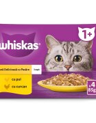 WHISKAS Selectii Pasăre Pui și Curcan plic hrană umedă pisici (în aspic) multipack 85g x 4