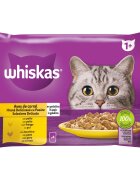 WHISKAS Selectii Pasăre Pui și Curcan plic hrană umedă pisici (în aspic) multipack 85g x 4