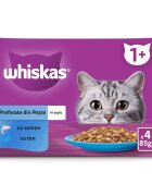WHISKAS Selectii Pește Somon și Ton plic hrană umedă pisici (în aspic) multipack 85g x 4