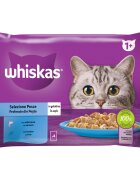 WHISKAS Selectii Pește Somon și Ton plic hrană umedă pisici (în aspic) multipack 85g x 4