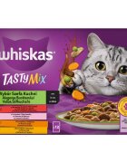 WHISKAS Tasty Mix Chef's Choice Somon Vită Pui și Pasăre Pui și Curcan Pui și Cod plic hrană umedă pisici (în sos) multipack 85g x 12