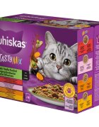 WHISKAS Tasty Mix Chef's Choice Somon Vită Pui și Pasăre Pui și Curcan Pui și Cod plic hrană umedă pisici (în sos) multipack 85g x 12
