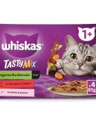WHISKAS Tasty Mix Chef's Choice Somon Vită și Pasăre plic hrană umedă pisici (în sos) multipack 85g x 4 Tasty Mix Chef's Choice Somon Vită și Pasăre plic hrană umedă pisici (în sos) bax 85g x 12buc