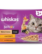 WHISKAS Tasty Mix Creamy Creations Pui și Legume Miel și Curcan plic hrană umedă pisici (în sos) multipack 85g x 12