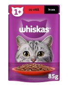 WHISKAS Vită plic hrană umedă pisici (în sos) 85g