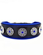 Bestia Zgarda Bijou Piele Naturala M Negru/ Albastru