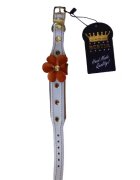 Bestia Zgarda Flower Piele Naturala S: 25-30 cm Alb/ Maro/ Portocaliu
