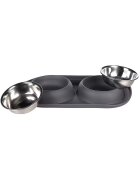 Flamingo Castron Dublu Antiderapant din Inox pentru Caini Grafa Dark Grey 2x220 ml