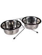 Flamingo Suport + Castron din Inox pentru Caini Dinner 11 cm/ 2x200 ml