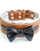 GlobalPet Bestia Zgarda Bowtie-Papion Piele Naturala S Maro/ Negru