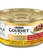 Gourmet GOLD Bucatele de Carne in Sos Pui si Ficat 85 g