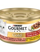 Gourmet GOLD Bucatele de Carne in Sos Pui si Somon 85 g