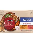 Purina ONE MINI Adult pui morcovi si fasole verde/ cu vita cartofi si mazare in sos 4x85 g