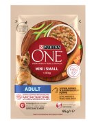Purina ONE MINI Adult pui morcovi si fasole verde in sos 85 g