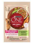 Purina ONE MINI Weight Control/ Sterilised curcan morcovi si mazare in sos 85 g
