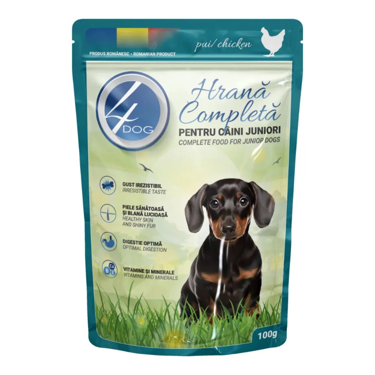 4DOG Junior XS-XL Pui plic hrană umedă câini junior (în sos) 100g