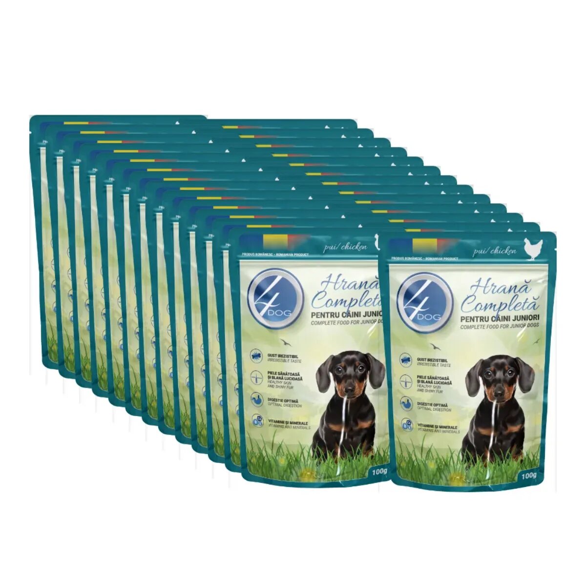 4DOG Junior XS-XL Pui plic hrană umedă câini junior (în sos) bax 100g x 24buc
