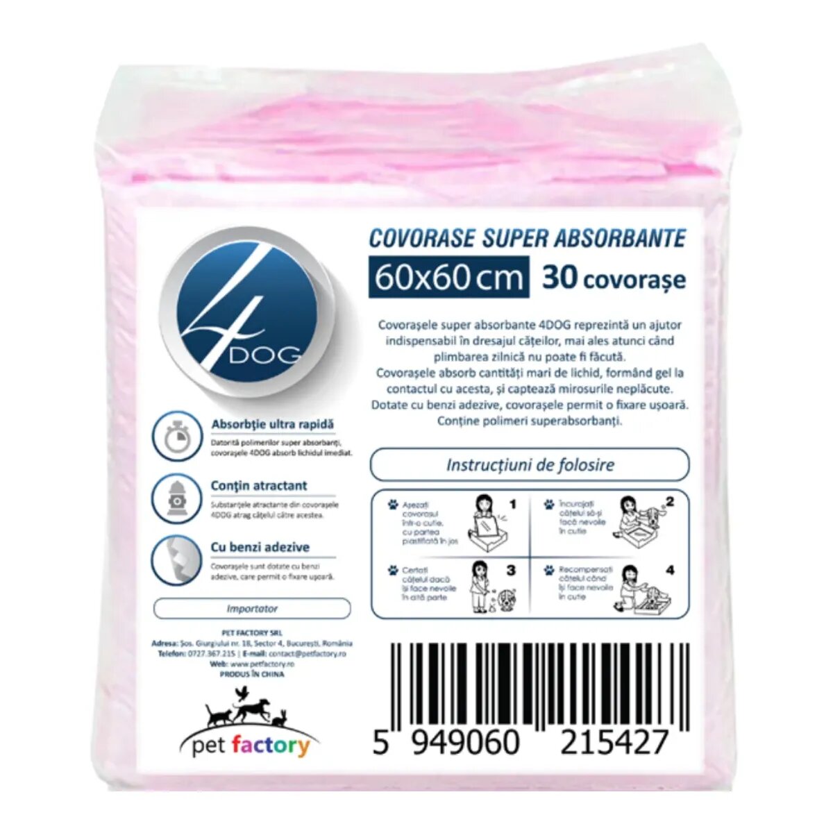 4DOG Maxi covorașe absorbante câini poliester Maxi covorașe absorbante câini cu benzi adezive poliester pachet economic 60x60cm 30buc