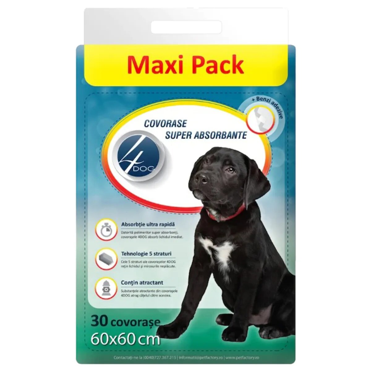 4DOG Maxi Pack covorașe absorbante câini cu benzi adezive poliester 60x60cm 30buc