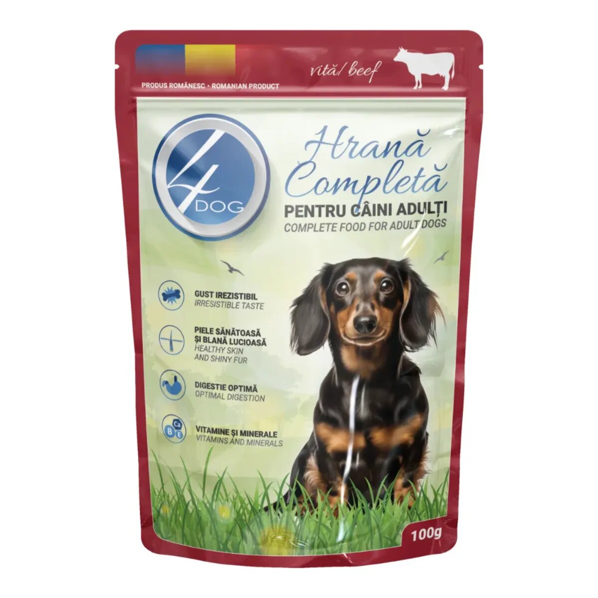 4DOG XS-XL Vită plic hrană umedă câini (în sos) 100g