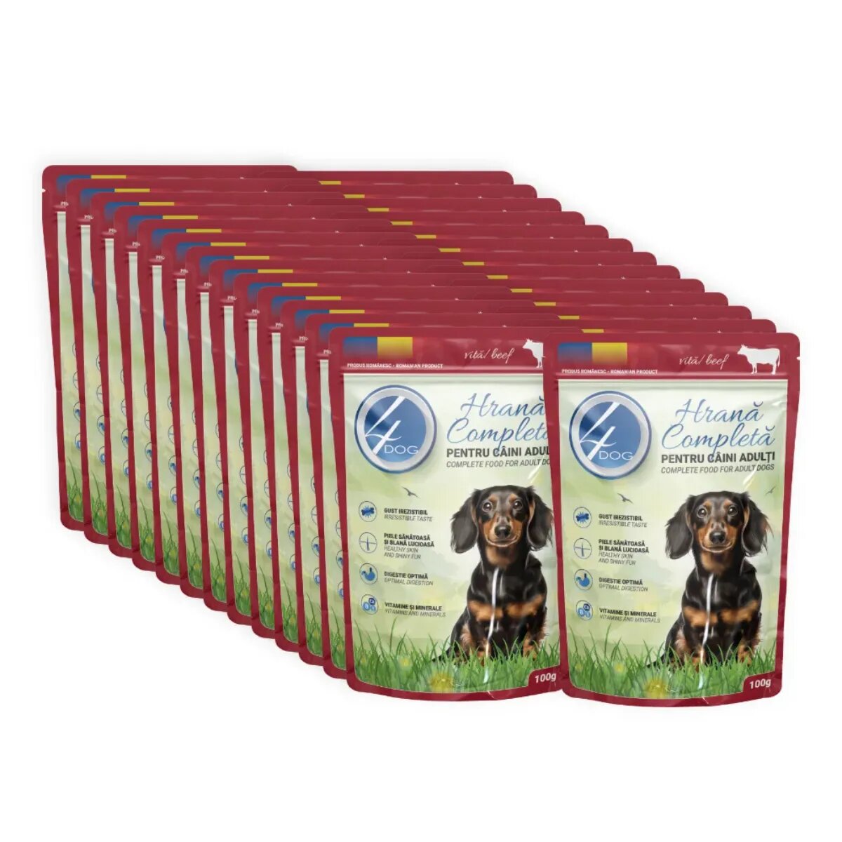 4DOG XS-XL Vită plic hrană umedă câini (în sos) bax 100g x 24buc
