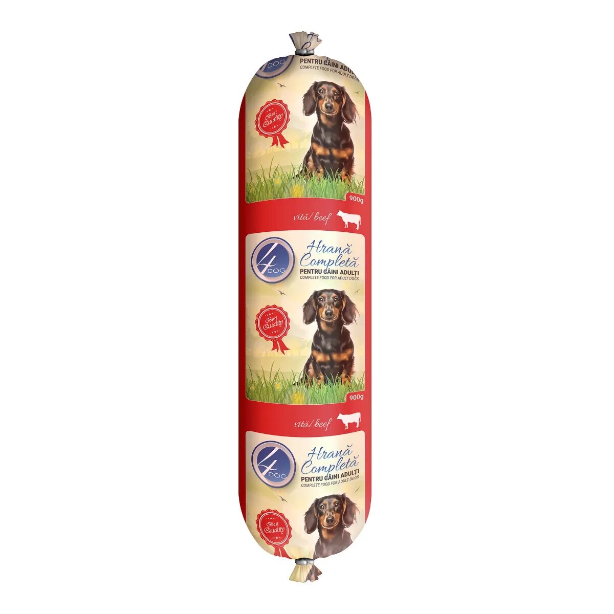 4DOG XS-XL Vită salam hrană umedă câini 900g