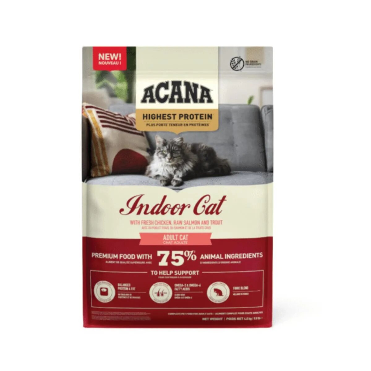 Acana High Protein Indoor Pui și Somon hrană uscată fără cereale pisici 4.5kg