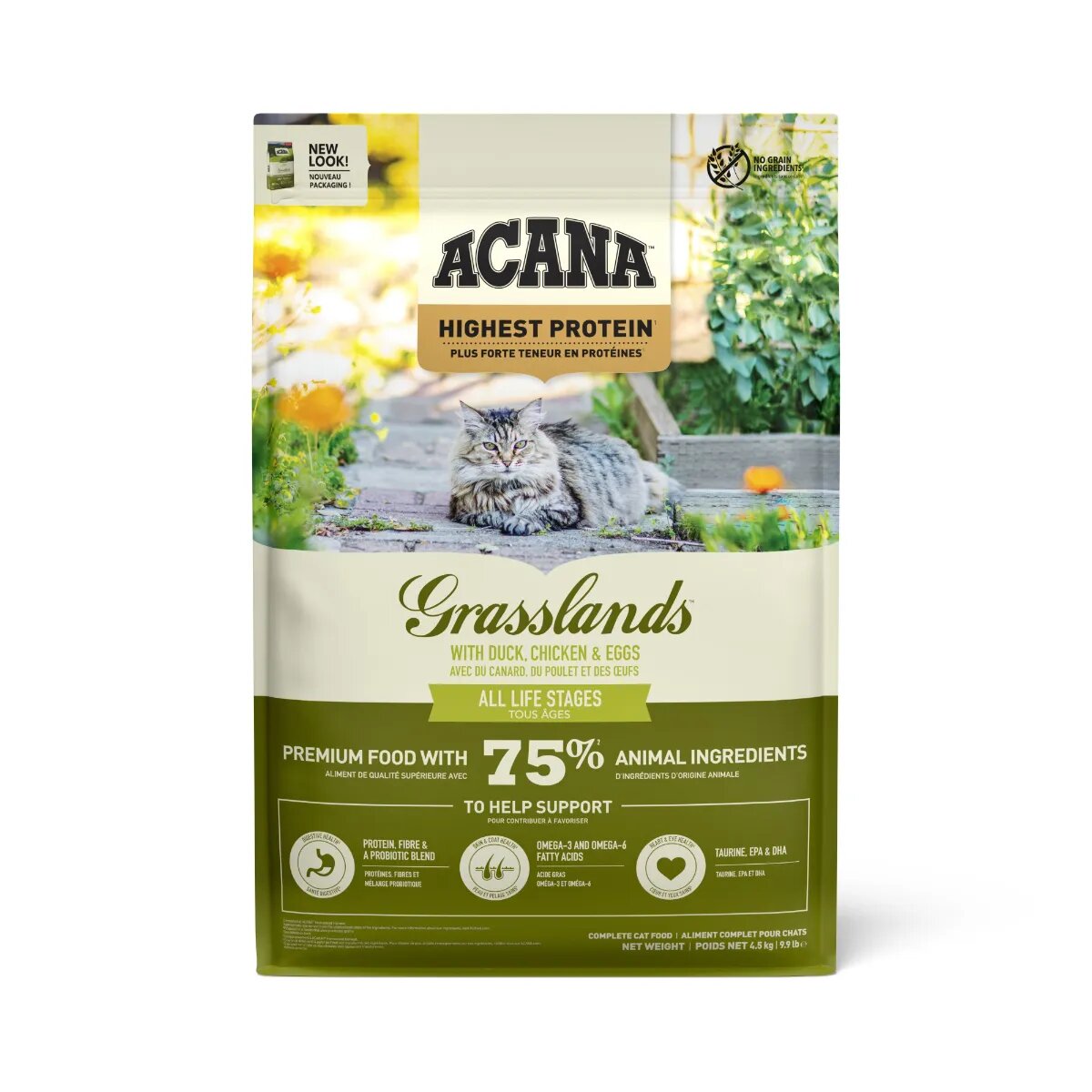 Acana Highest Protein Grasslands Rață și Pui hrană uscată fără cereale pisici 4.5kg
