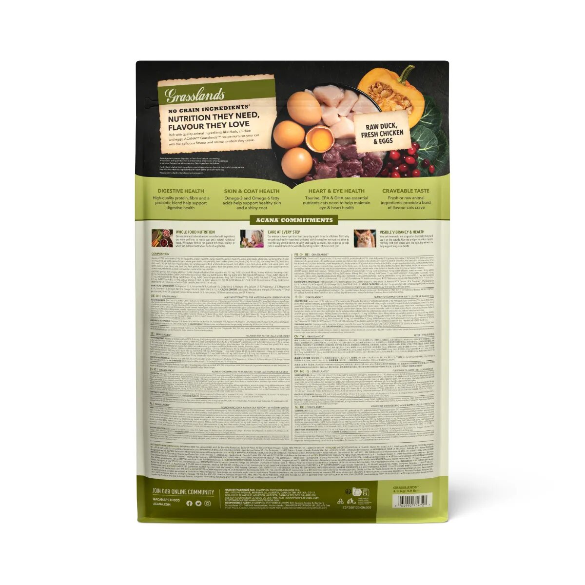 Acana Highest Protein Grasslands Rață și Pui hrană uscată fără cereale pisici 4.5kg