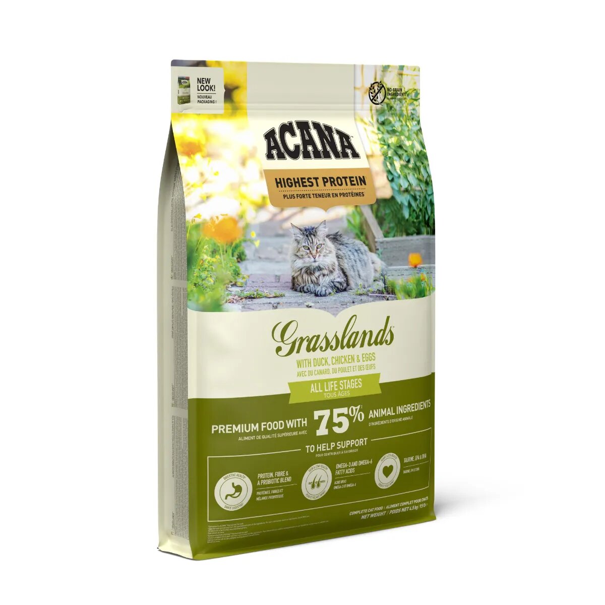 Acana Highest Protein Grasslands Rață și Pui hrană uscată fără cereale pisici 4.5kg