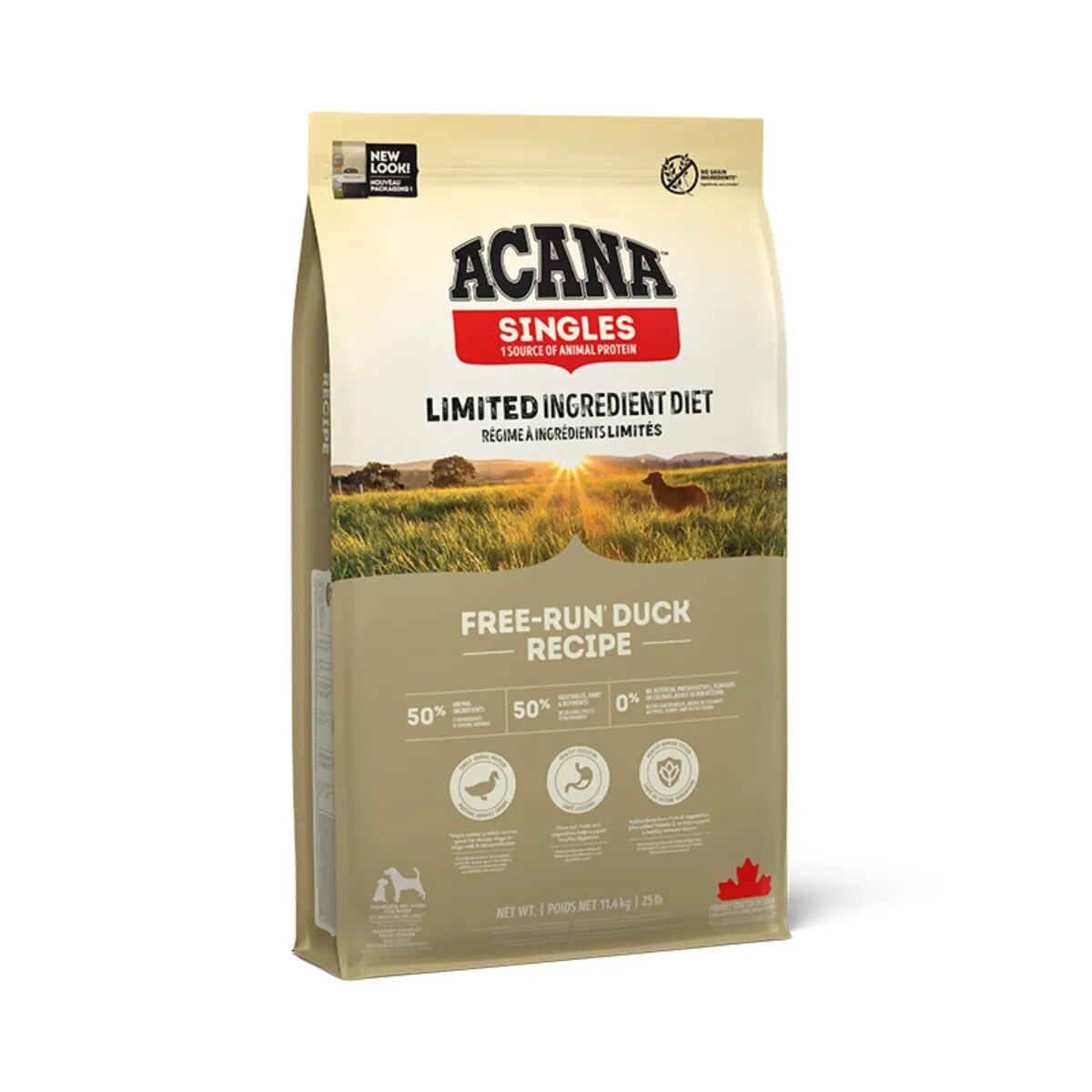 Acana Singles Free-Run Duck Rață și Pere hrană uscată monoproteică fără cereale câini 11.4kg