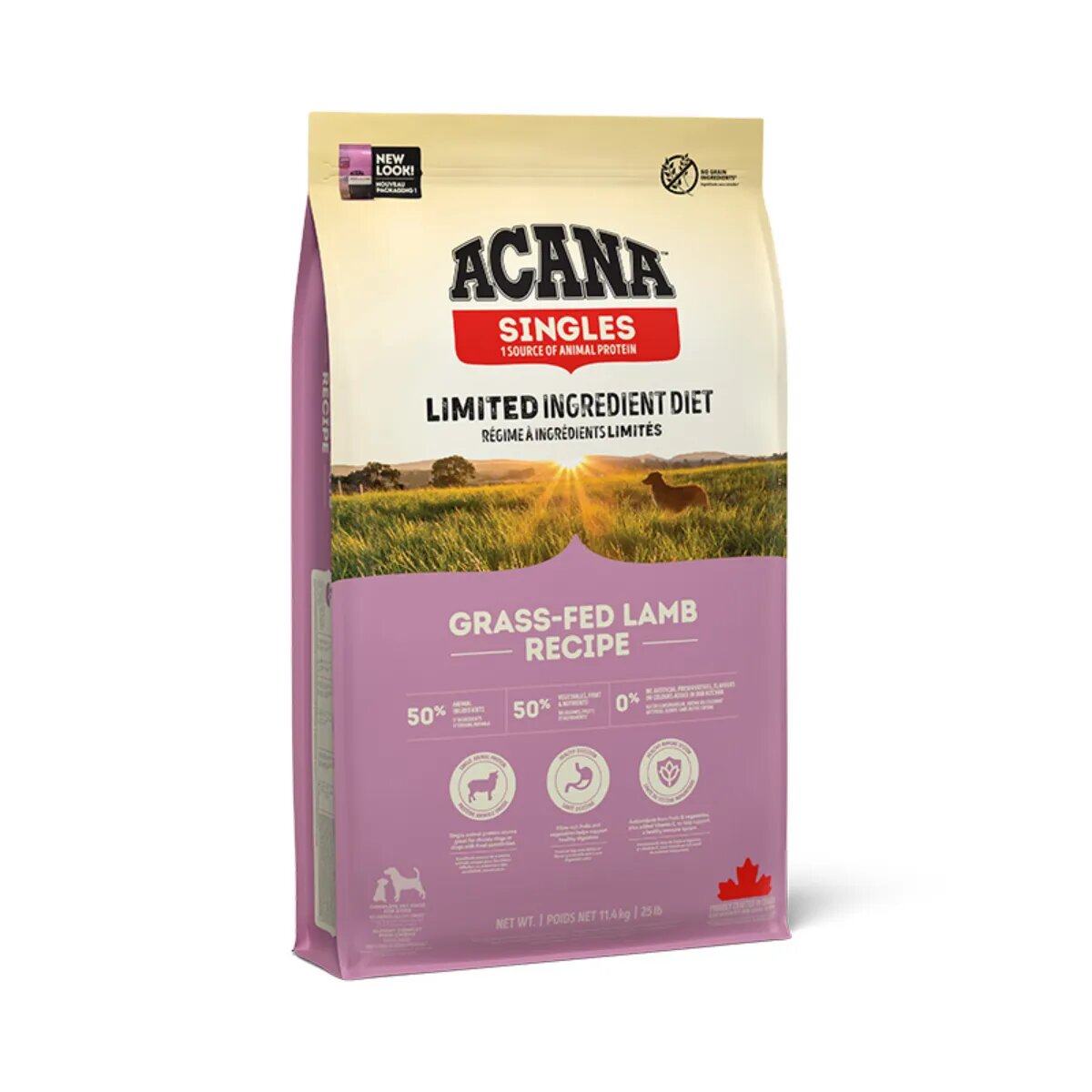 Acana Singles Grass-Fed Lamb Miel și Mere hrană uscată monoproteică fără cereale câini 17kg