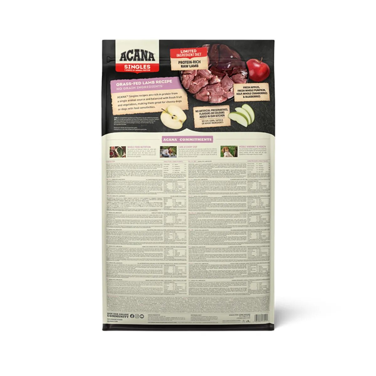 Acana Singles Grass-Fed Lamb Miel și Mere hrană uscată monoproteică fără cereale câini 17kg