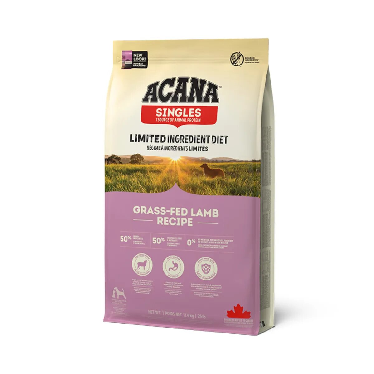 Acana Singles Grass-Fed Lamb Miel și Mere hrană uscată monoproteică fără cereale câini 2kg