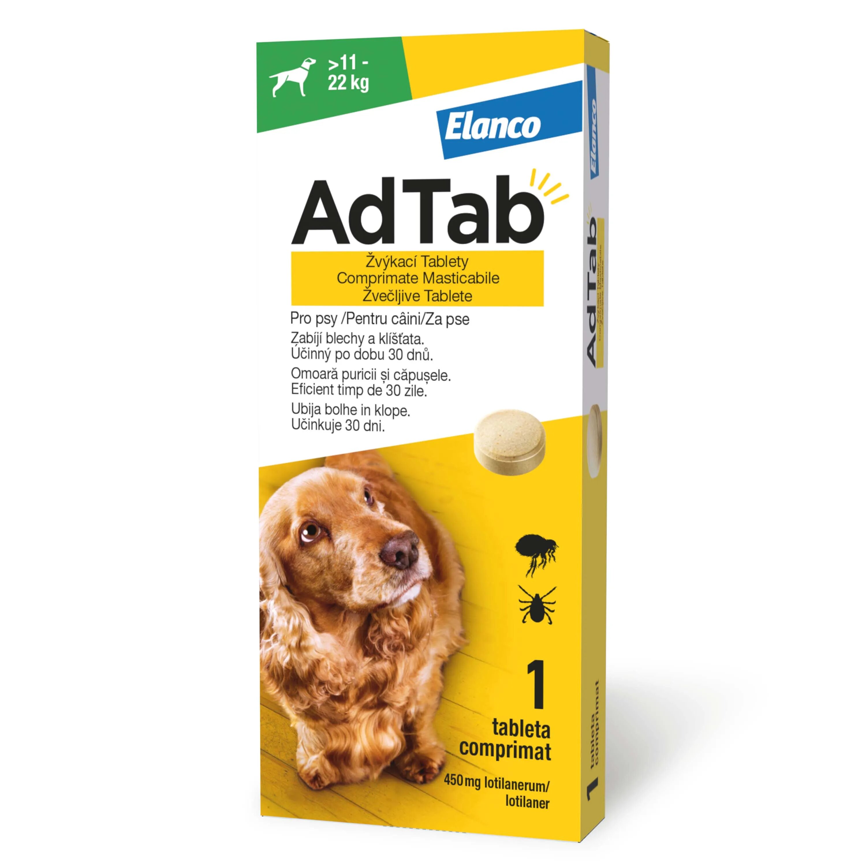 ADTAB deparazitare externă câini comprimate masticabile deparazitare externă câini M(11 - 22kg) comprimate masticabile 450mg x 1buc