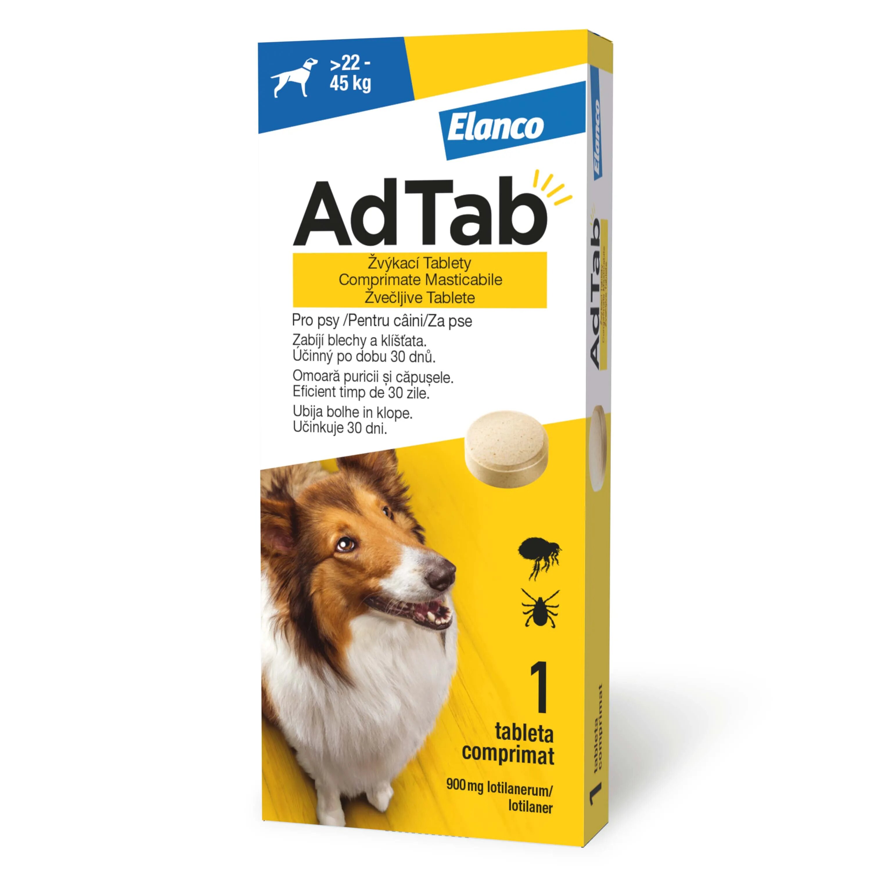 ADTAB deparazitare externă câini comprimate masticabile deparazitare externă câini M-L(22 - 45kg) comprimate masticabile 900mg x 1buc