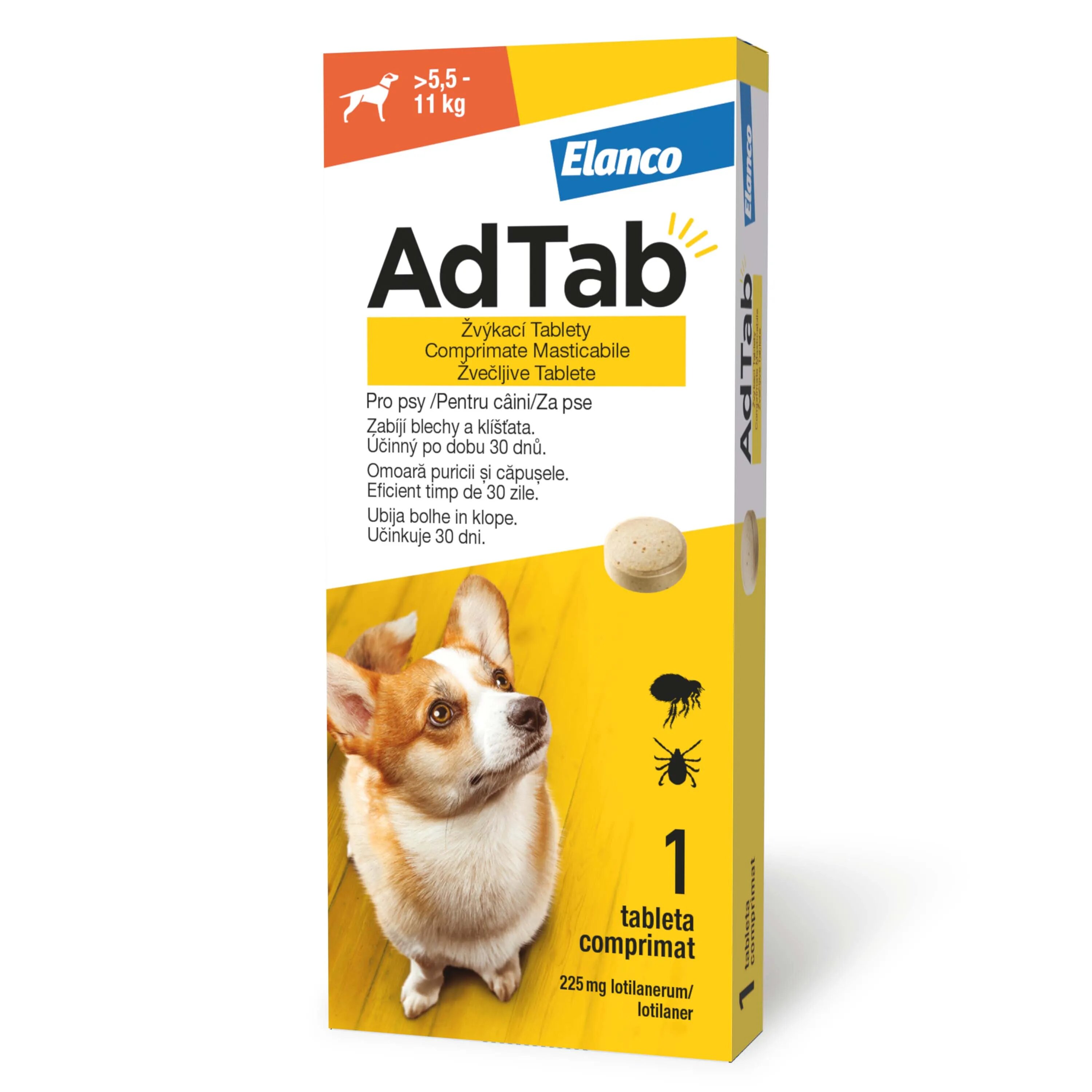 ADTAB deparazitare externă câini comprimate masticabile deparazitare externă câini S(5.5 - 11kg) comprimate masticabile 225mg x 1buc