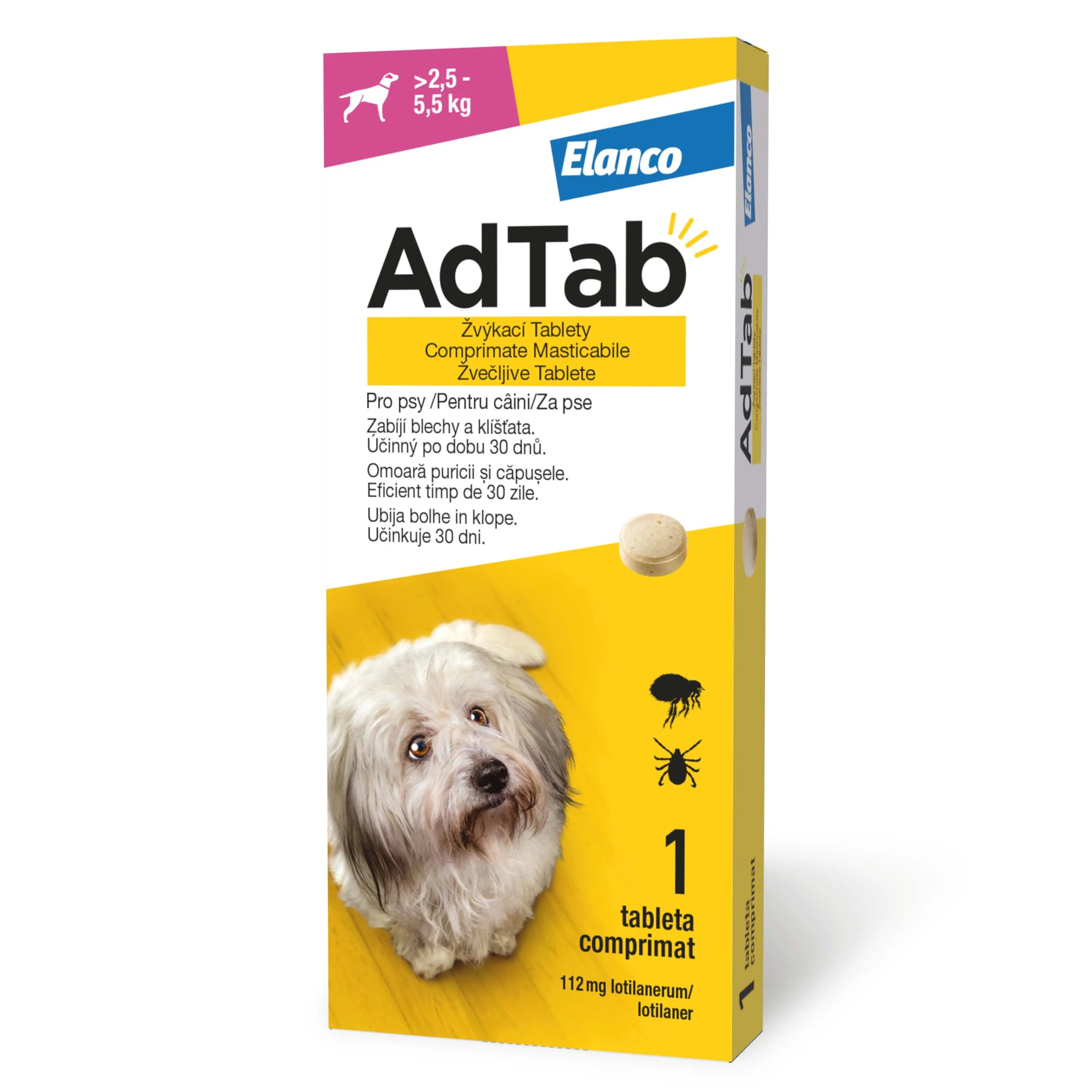 ADTAB deparazitare externă câini comprimate masticabile deparazitare externă câini XS-S(2.5 - 5.5kg) comprimate masticabile 112.5mg x 1buc