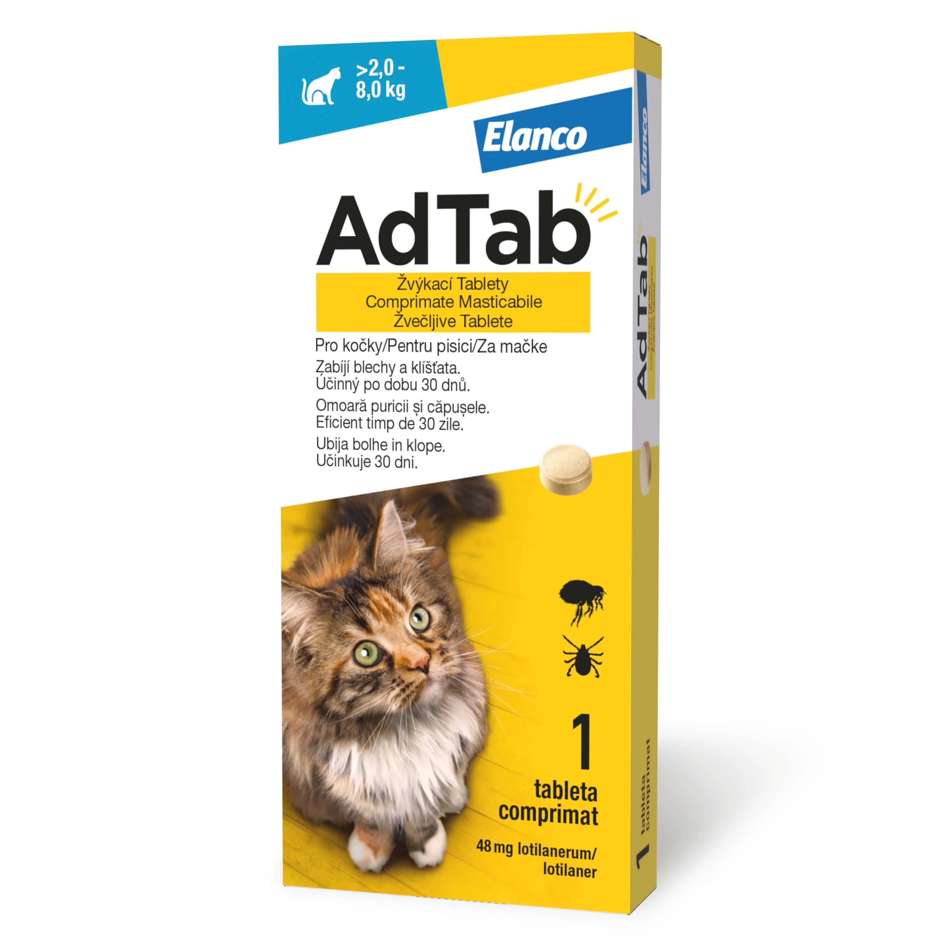 ADTAB deparazitare externă pisici comprimate masticabile deparazitare externă pisici (2 - 8kg) comprimate masticabile 48mg x 1buc